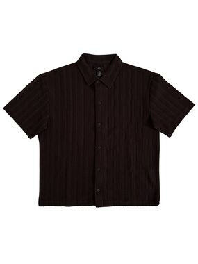 H&M Chocolate Brown Mesh Short-Sleeve Button-Up Shirt